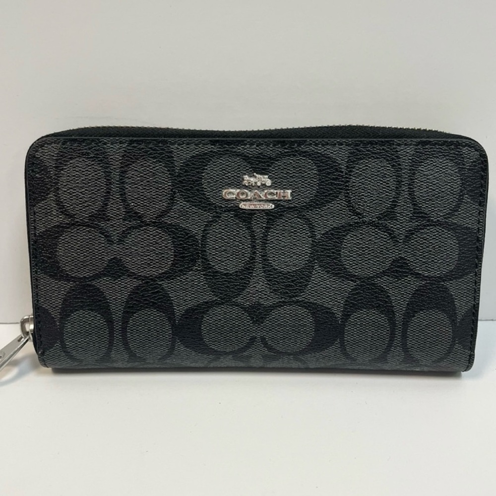Coach Signature Black and Gray Zip Wallet